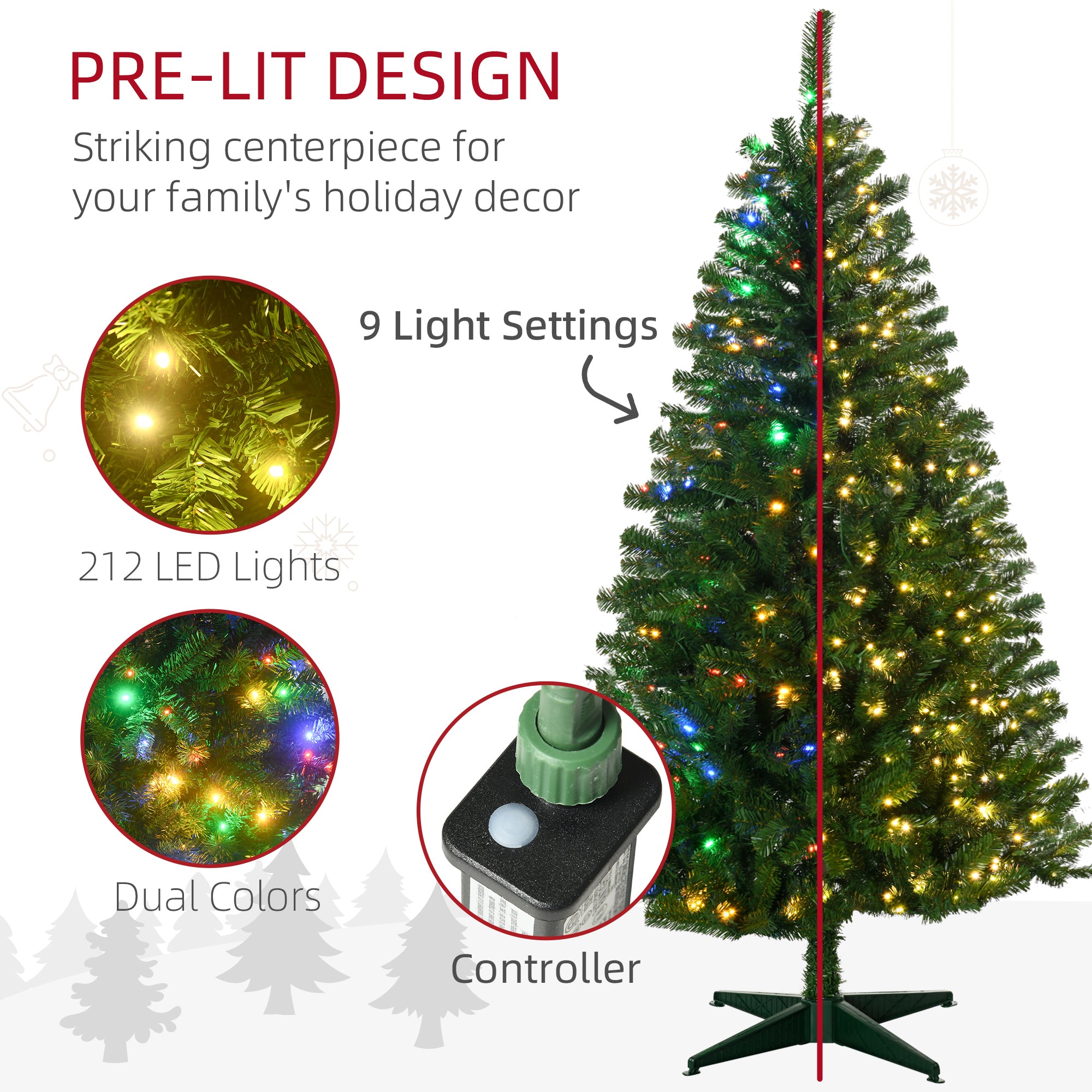 6' Artificial Prelit Christmas Trees with Warm or Colorful LED Lights