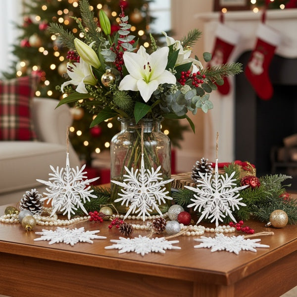 6-piece Set Of 6.1-inch Christmas Tree Snowflake Ornaments